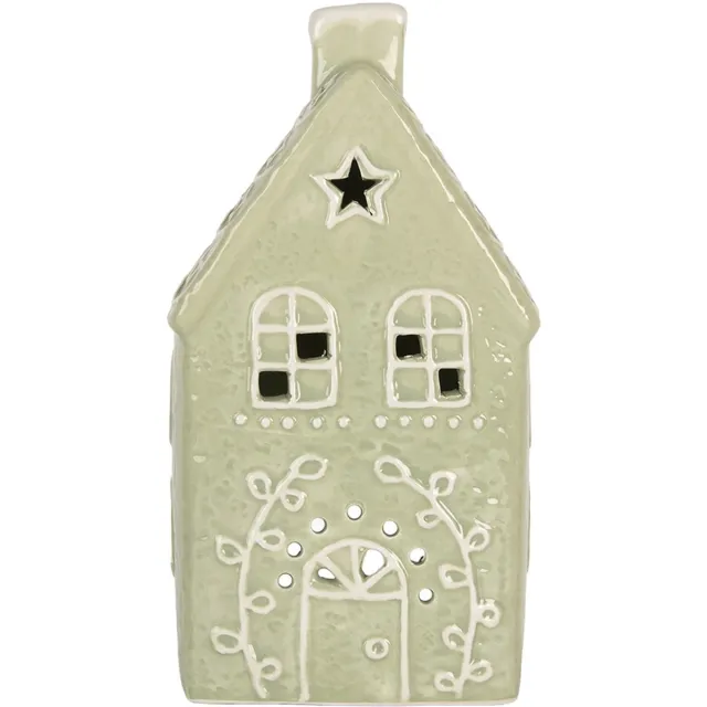 Clayre & Eef Waxinelichthouder Huis 11x9x21 cm Groen Keramiek