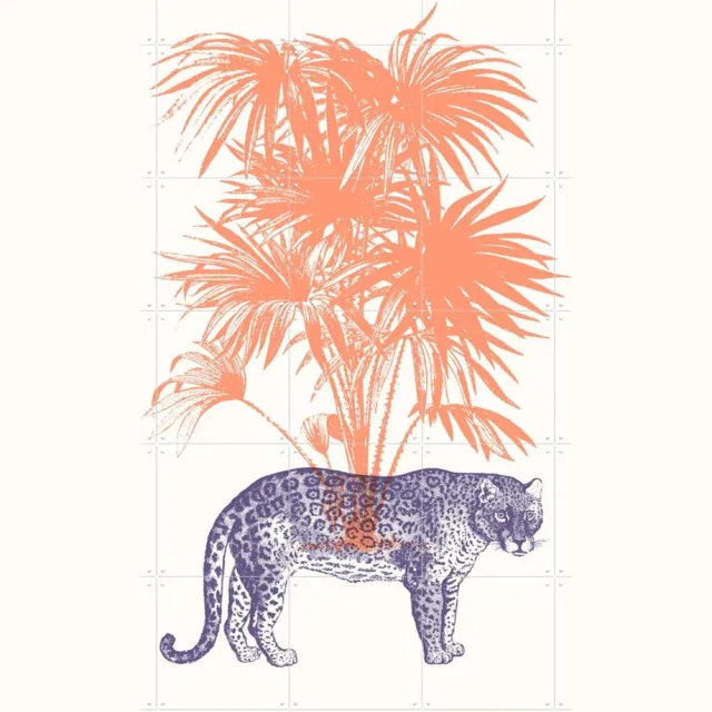 IXXI Panther tree, Florent Bodart - 100 x 140 cm - Grote wanddecoratie en posters - Illustraties, Art Deco, Speels, Woonkamer, Dieren, Tropisch Oranje