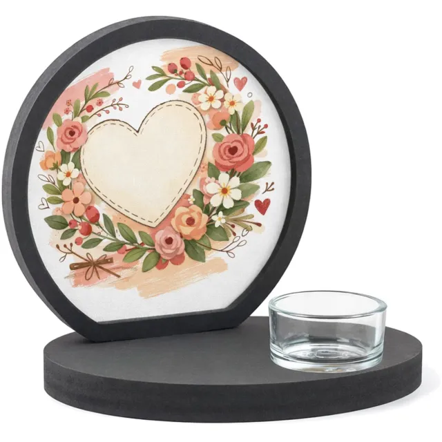 Mr Cadeautjes MDF inleg theelichthouder ~8 cm - design Een romantische bloemenkaart met een zachte seizoenssfeer en | cadeau Wit