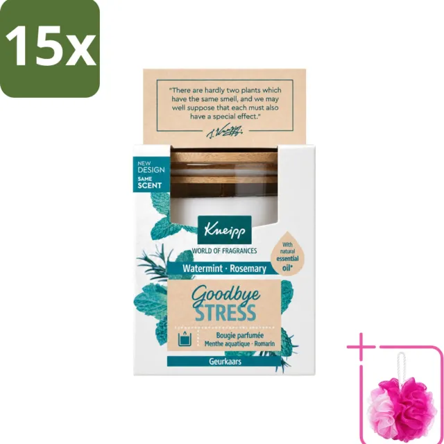 Kneipp 15 x Kneipp - Geurkaars - Goodbye Stress - Watermunt & Rozemarijn - 20 branduren - Bulkverpakking - Geurkaars - Douchemop - Ontspanning Wit