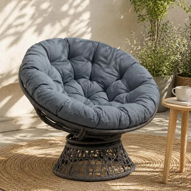 vidaXL Papasan Stoel Kussen VIANEN 100% Polyester Blauw Ø 100 x 12 cm