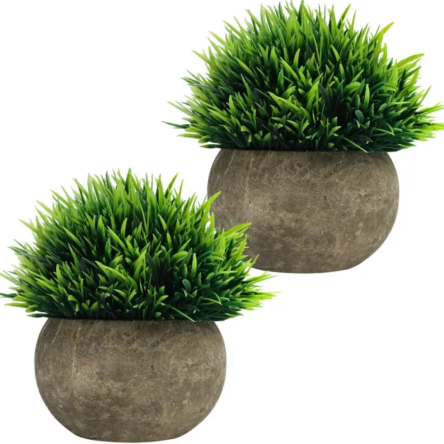 Unyqoos ® Set van 2 Realistische Miniatuur Kamerplanten in Decoratieve Grijze Potten groen