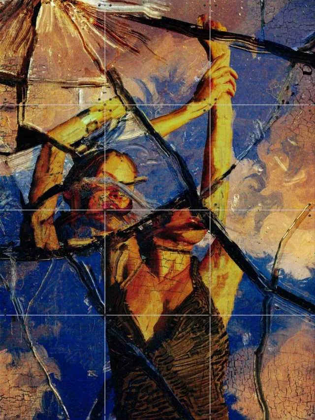 IXXI Broken Glass, Vineet Suresh - 60 x 80 cm - Grote wanddecoratie en posters - Geometrische Kunst, Modern, Abstract, Gemengde Technieken Blauw