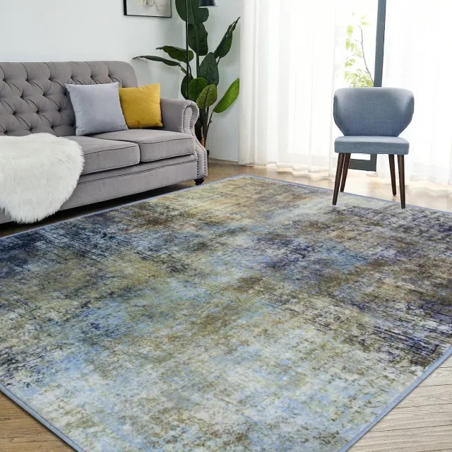 Unyqoos Modern laagpolig vloerkleed met kleurverloop voor woonkamer en slaapkamer Blauw grijs