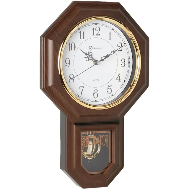 FENRIR Timekeeper Essex Westminster Chime wandklok met imitatiehouten slinger, 44 x 28 cm, walnoot