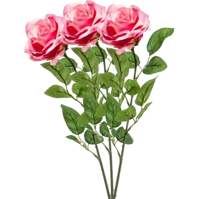 Emerald Kunstbloem roos Marleen - 3x - roze - 63 cm - decoratie bloemen
