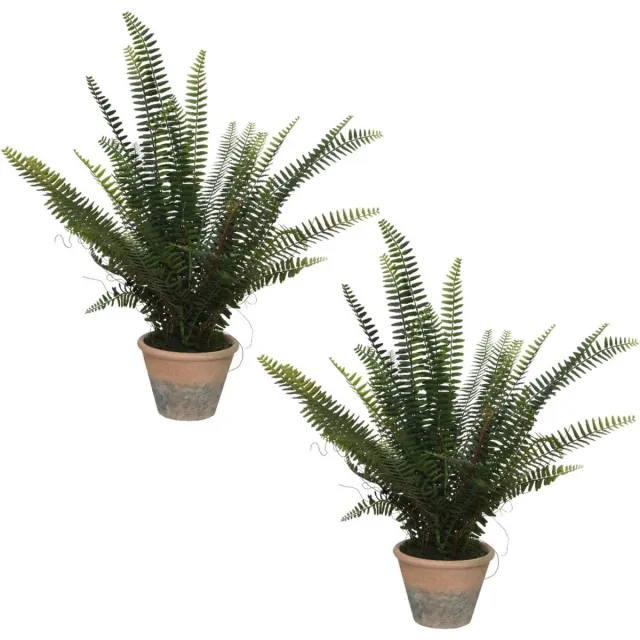 Bellatio Flowers & Plants Set van 2x stuks groene Varen kunstplanten 60 cm in zwarte pot - Kunstplanten/nepplanten - Varens - planten/plantjes