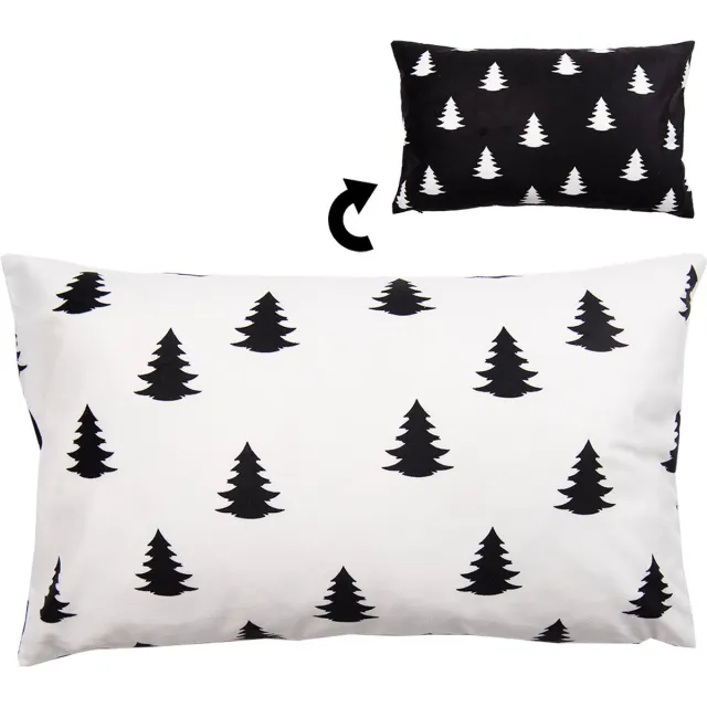 Clayre & Eef Kussenhoes 30x50 cm Wit Zwart Polyester Kerstboom