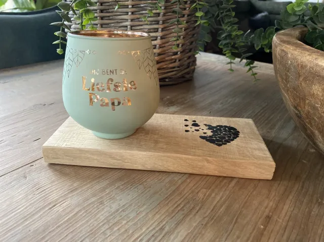Creaties van hier Vaderdag - Kaarsen -Theelichthouder met Plankje - Glas - 9,4x8,9 cm