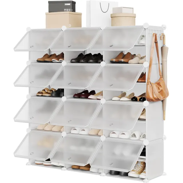 Triumpunpre Schoenenkast 3 Rijen 8 Lagen – Kunststof Schoenenrek met Vakken, Ruimtebesparend & Stevig – voor Hal, Slaapkamer & Woonkamer – 126 x 32 x 127 cm – Wit