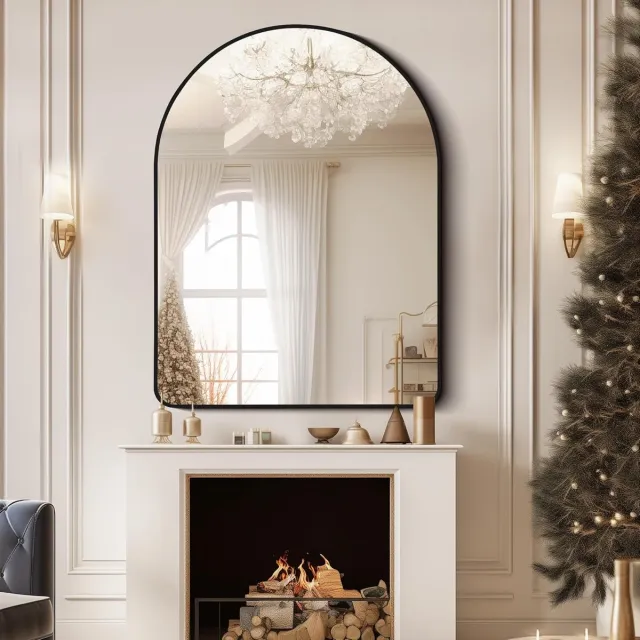 SERALUXE Half Ovale Wandspiegel - 90 x 60 cm Zwart - Spiegels - Hangspiegel- Hal Spiegel - Badkamer - interieur - Toilet - Hal - Woonkamer - Slaapkamer - Woonen - Wall Mirror
