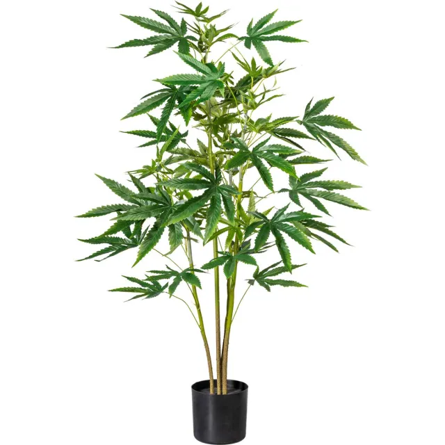 Kopu Kunstplant Hennep 90 cm met zwarte Pot - 73 bladeren Groen