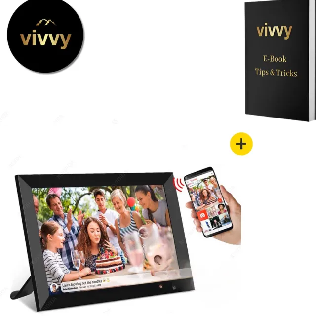 Vivvy Digitale Fotolijst - Digitale Fotolijst Met Wifi En Touchscreen - Digitaal Fotolijstje Incl 16 GB – Best Getest – 100% Tevredenheidsgarantie - 10.1 Inch Zwart