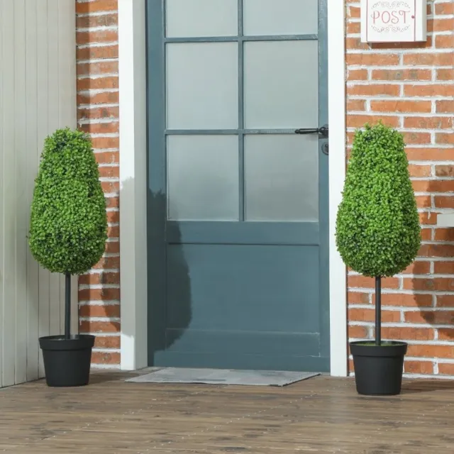 MEUNIQ 2-delige set kunstmatige buxus in pot 90 cm druppelvormig, UV-bestendige kunstplant voor binnen & buiten, groen, decoratie voor balkon terras of entree