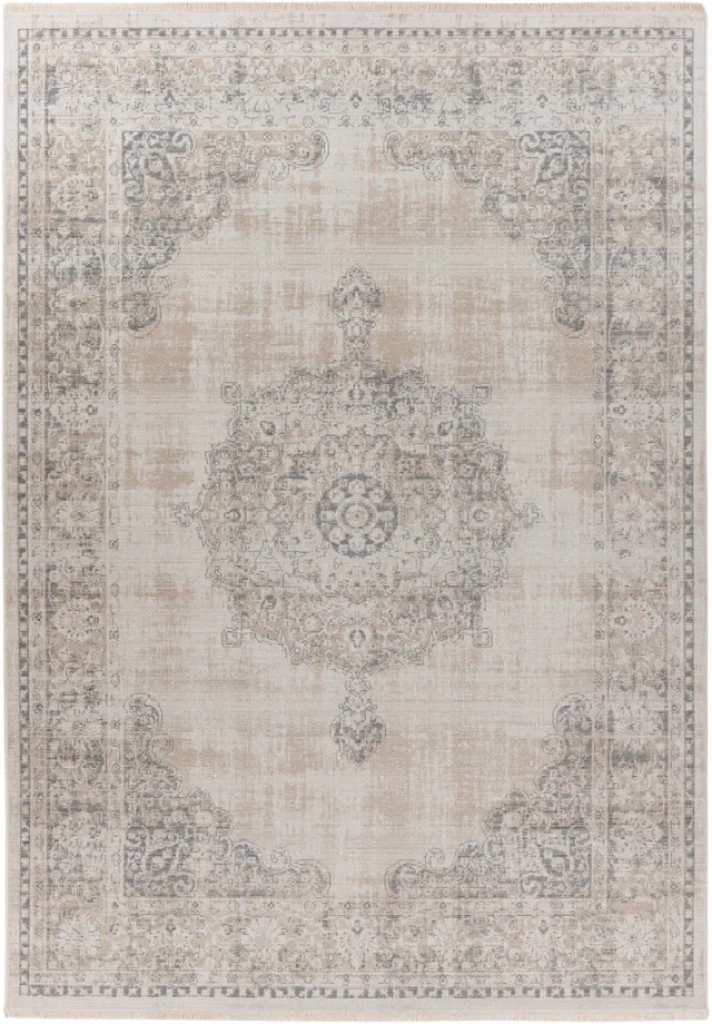 Padiro elegant laagpolig vloerkleed 80 x 150 cm - lichtbeige - oosters vintage patroon - voor vloerverwarming - van polypropyleen