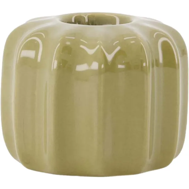 Zusss Set Van 2 Keramieken Woonaccessoires - Kandelaar & Vaasje Ribbel - Groen - Keramiek - Groen - Ø6x4,5Cm
