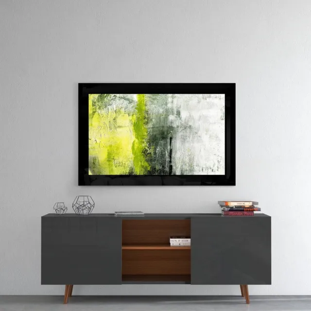Insigne Art Glasschilderij – Limoengele en Grijze Abstracte Textuur – Artistieke Wanddecoratie meerkleurig