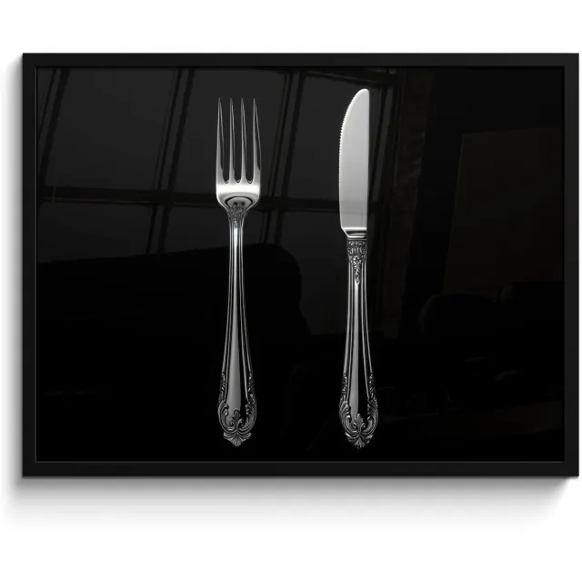 FrameYourWall Poster in lijst - Fotolijst 70x50 cm - Posters - Vork - Mes - Zilver - Posterlijst zwart - Decoratie - Wanddecoratie woonkamer - Muurdecoratie slaapkamer