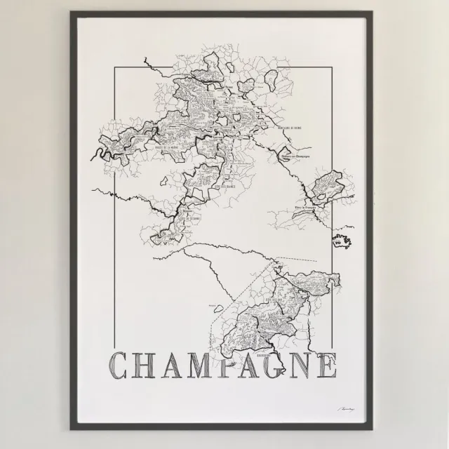 Brushery Wijnposter - Champagne - Frankrijk - Wijnkaart - Zwartwit