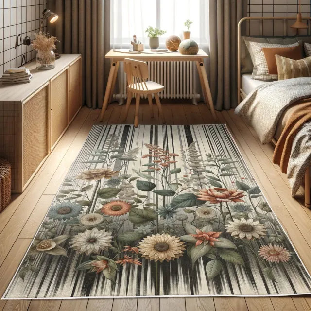 ABAKUHAUS Vloerkleed - Woonkamer Tapijt - botanisch – saliegroen – 69 x 114 cm – wasbaar