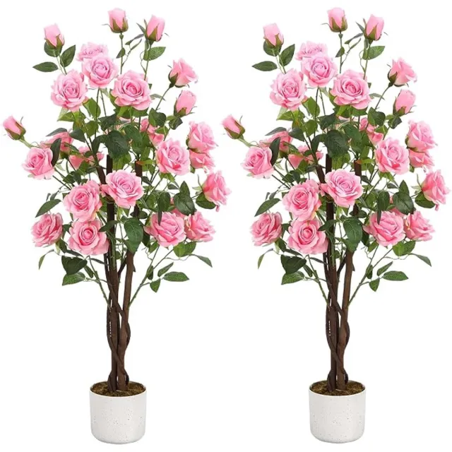 Triumpunpre decoratieve kunstplant - 2 stuks 105cm roze driesters rozenboom met pot voor tuin en woonkamer