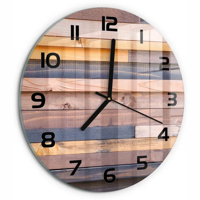 TULUP Wandklok - Houten muur Klok Glas Met Opdruk - fi30 cm - Bruin Moderne Wandklok Glas - Zwarte handen - Ronde Klok - Decoratieve Glazen Klok - Glazen Wandklok Design