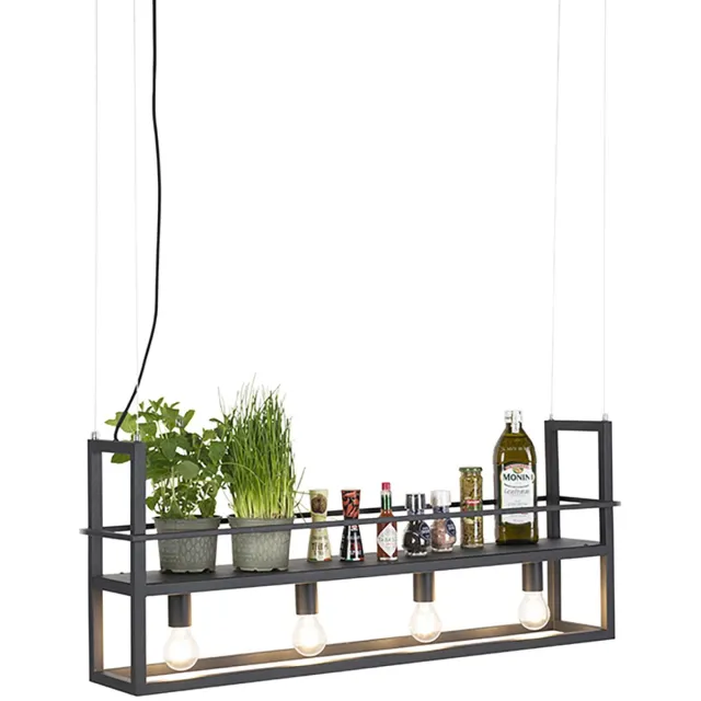 QAZQA smart eettafel led moderne hanglamp - Cage Rack - zwart, 2700K - 6500K, dimbaar, 4-lichts, 101.5cm, ideaal als eettafellamp, keuken lamp