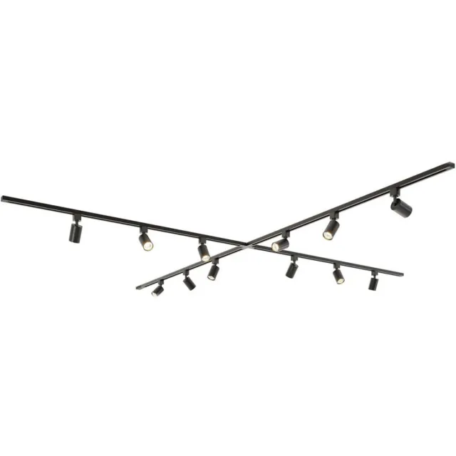 HOFTRONIC railverlichting pakket x-vorm – 4x 1,5 meter rails – 12 dimbare GU10 railspots 2700K warm wit – aluminium zwart – IP20 – modulair – 230V – railverlichting woonkamer keuken