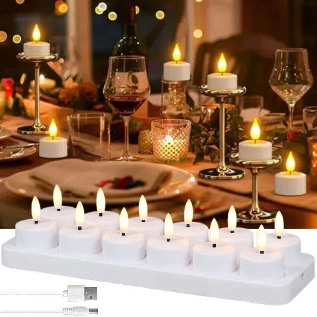 Zyronn 12 oplaadbare led-theelichtjes met laadstation - elektrische kaarsen voor kerstdecoratie tafeldecoratie - voor thuis kamer tafel Halloween kerstversiering(Geen afstandsbediening)