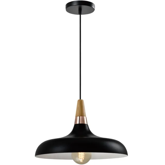 QUVIO Hanglamp Scandinavisch - Simplistisch laag design - Houten kop - D 30 cm - Zwart