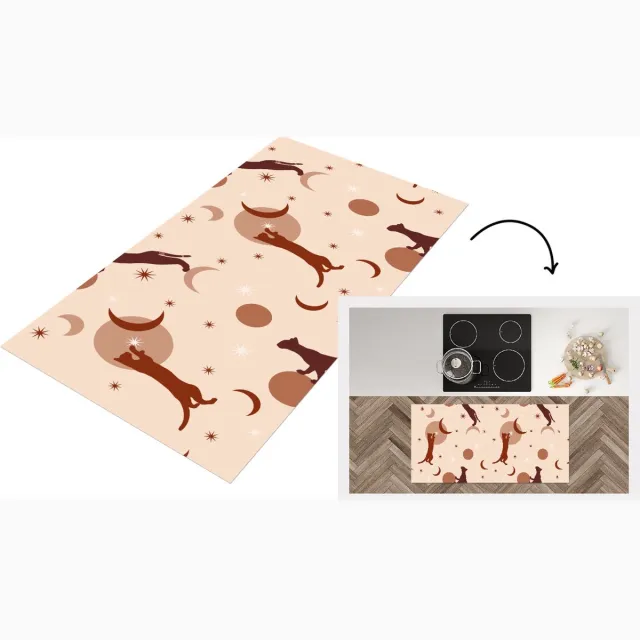 KitchenYeah Keukenloper - Loper keuken - Patronen - Kat - Maan - Keukenloper vinyl Multicolor