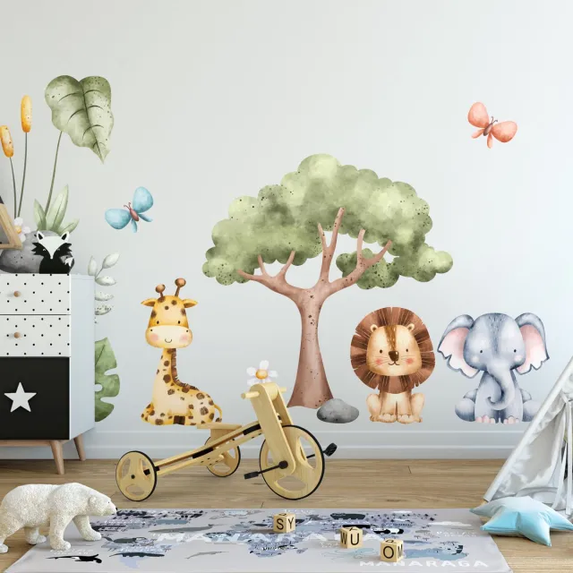 Ambiance Sticker Muurstickers - Aquarel Jungle Dieren - Zelfklevende Stickers - 80x120cm Multi color