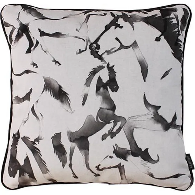 Gek op Kussens! Velvet Horses / Paarden Kussenhoes | Velours / Fluweel - Polyester | 45 x 45 cm Creme - Zwart