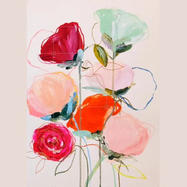 IXXI Time, Leigh Viner - 100 x 140 cm - Grote wanddecoratie en posters - Abstract, Kleurrijk, Kwaststreken, Illustraties, Woonkamer, Slaapkamer Roze