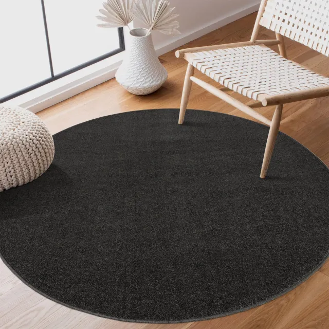 Muratap Uni Rond Effen Laagpolig Vloerkleed Modern Donker Grijs- 240 CM Ø