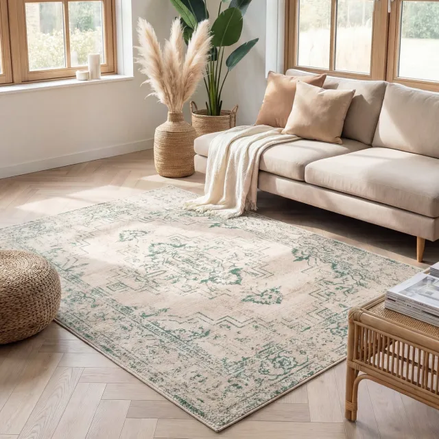 Fraai Vintage vloerkleed - Spring Ethnic Creme/Groen | Bohemian - 120x170cm Crème
