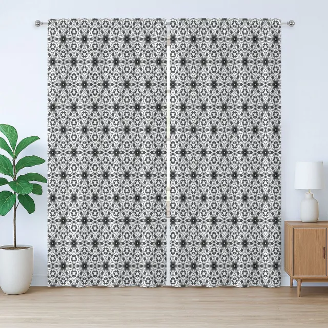 ABAKUHAUS Rustiek grijs en wit gordijn, boho bloemenprint, met lussen en haken voor de woonkamer, 280 x 225 cm, antracietgrijs en wit