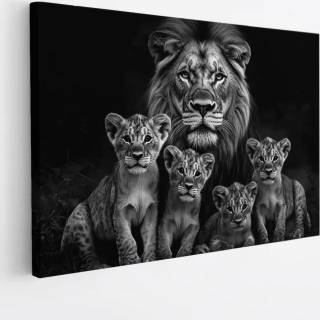 Saammp Canvas Schilderij - Grote Leeuwen familie - Natuur - Dieren - 40x30 - Foto op canvas - Wanddecoratie - Muurdecoratie Woonkamer - Slaapkamer decoratie - Canvas Print Multicolor