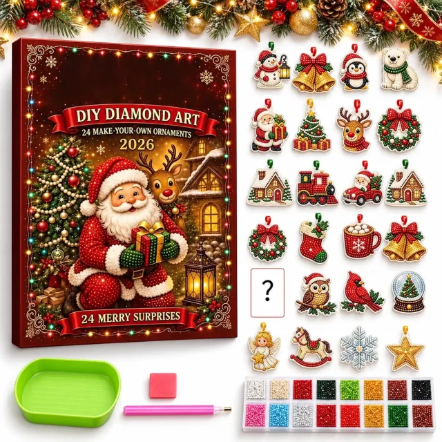 PZCC Diamond Painting Adventskalender 2026 - Adventskalender 2026 Diamond Art Giftset 24 Vakjes - 24 dagen kerst aftelkalender - kerst knutselpakket - diamond painting kerst - kerst adventskalender - adventskalender 2026 - DIY kerstdecoratie