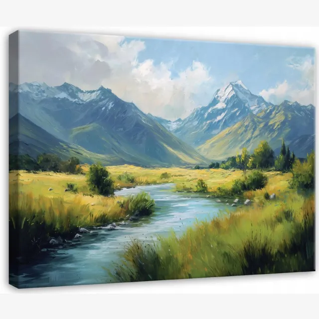 WALLARENA Schilderij op canvas - 120x80 cm - afbeelding van bergen en een rivier in een landschap - Geschikt voor slaapkamer, woonkamer, keuken Veelkleurig