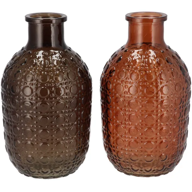 DK design Daan Kromhout - Vaas - Set van 2- Glas - Bruintinten - Bruin en Cognac - 9 x 15 cm