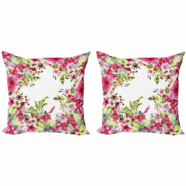 ABAKUHAUS waterverf-bloemen kussenhoes – Set van 2x50x50 cm – dubbelzijdig Groen