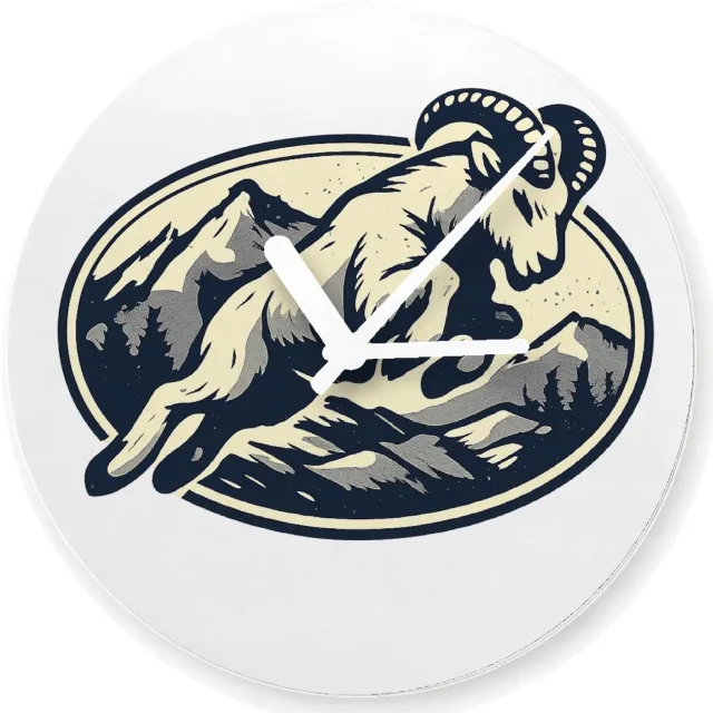 Mr Cadeautjes Glazen klok Ø 20 - design Een krachtige berggeit die schuin over een ronde badge sprin | cadeau Wit