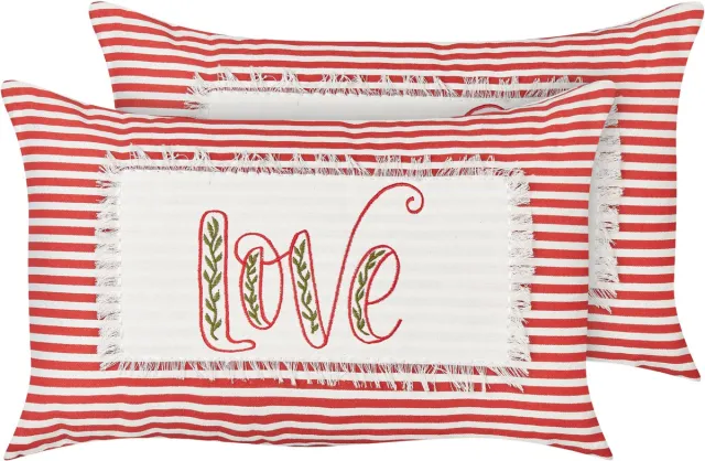 Beliani ALSINE - Sierkussen set van 2 - Rood/Wit - 30 x 50 cm - Katoen