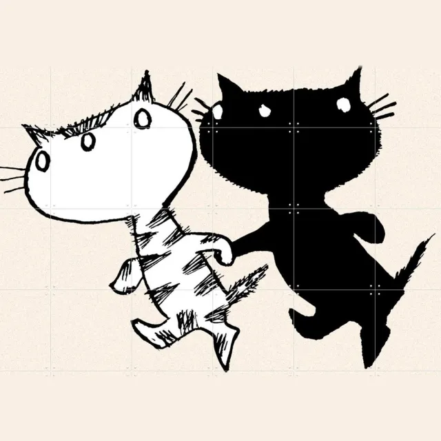 IXXI Pim & Pom 7, Fiep Westendorp - 120 x 120 cm - Grote wanddecoratie en posters - Speels, Cartoonesk, Illustraties, Line art, Babykamer Lichte tinten / Zwart
