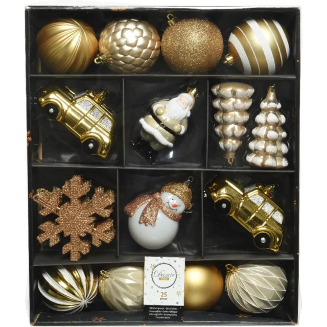 Decoris Kersthangers - 25x - goud/wit - onbreekbaar - Kerstboomversiering kunststof multi