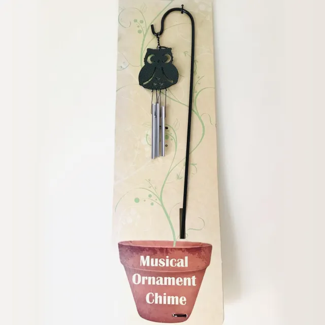 Nature's Melody windgong uil hangend op tuin prikker.Metalen Tuinsteker.tuindecoratie.Tuinsteker Zilver