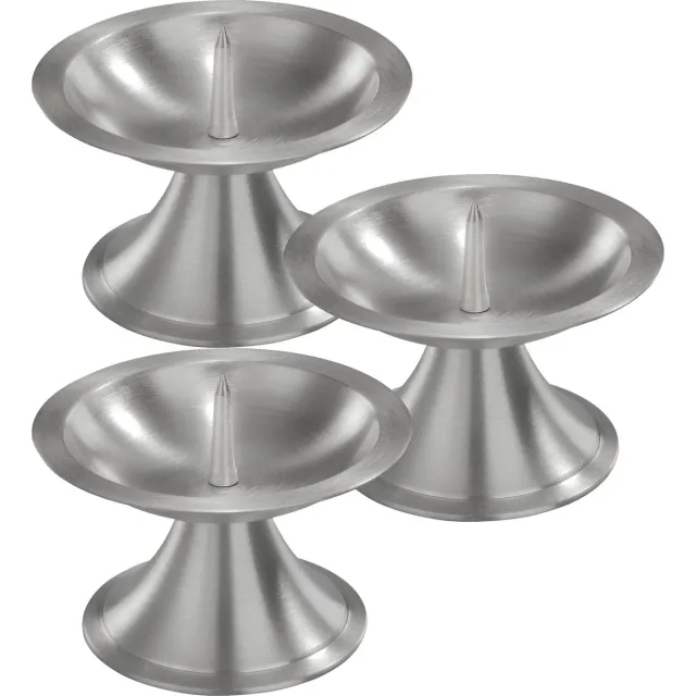 Trend Candles 3x Luxe metalen kaarsenhouders zilver voor stompkaarsen van 7-8 cm - Stompkaarshouder - Kaarshouder/kaarsen standaard - Kandelaar voor stompkaarsen - Woonaccessoires