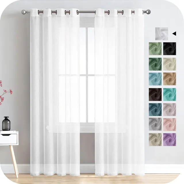 Ibenzoa Zachte Semi-Transparante Voile Gordijnen Set - 2 Stuks voor Verduistering en Privacy wit