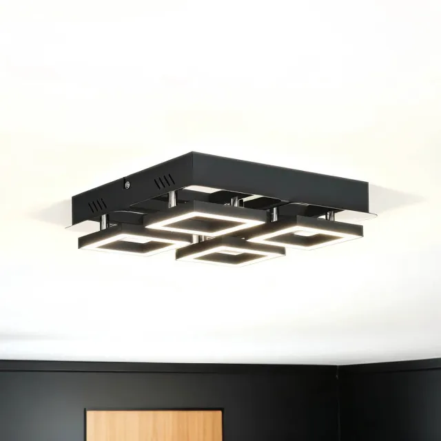 Licht Erlebnisse Licht-Erlebnisse - Leon - LED - Plafonnière - 4200K - 1200lm - van - Roestvrij staal kunststof - in - Zwart chroom Zwart|chroom
